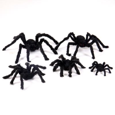 China Halloween Decoration Party Halloween Spider Props Decorations Whole Person Flower Spider Black Plush Spider for sale