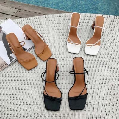 China 2022 Fashion Trend Women Summer Sandals High Heel Sandals Slippers Slip On Narrow Band Slides Open Toe Sandals Casual Outdoor Slippers for sale