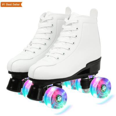 China EVA Istaride Pu Leather Flashing Wheel Row Rollschuhe Roller Blades Double Patina Kasut Skate Adult Kids Shoes Skating Designs for sale