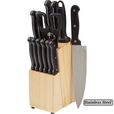 China Sustainable 15 Pcs Kitchen Knife Set With High Carbon Stainless Steel Blades And Sharpener And Wood Block for sale