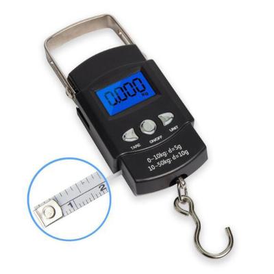 China Travel Weight Scale LCD 50kg/10g Home Electronic Digital Hanging Portable Pocket Mini Weighs Fishing Luggage Scale With Tape Measure for sale