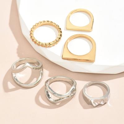 China Factory 6pcs/set Punk Stock Rings Classic Irregular Geometry Pattern Gold and Silver Plated Hand Jewelry Combination for sale