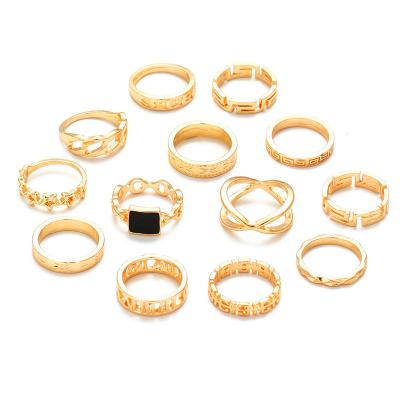 China Wholesale Punk 13-Piece Set Retro Knuckle Ring Varios Designs Element Letter Geometric Gold Plated Jewelry Gift for sale