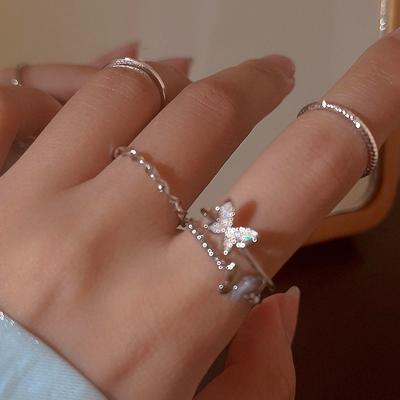 China FASHIONABLE Wholesale 4 Pcs / Set Rings Butterfly Twisted Pieces Sweet Adjustable Multi Rings Elegant Silver Plated Finger Jewelry for sale