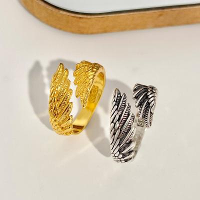 China Factory Stock Rings CLASSIC Open Feather Shaped Angel Wings Feather Shaped Couple Rings Opening Gold And Silver Plated Finger Decoration for sale