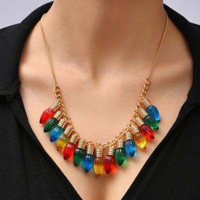 China Europe and America factory stock pendant necklace with colorful acrylic bulb pendants gold plated fashion neck chain jewelry for women for sale