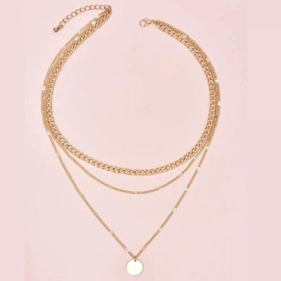 China CLASSIC factory stock multilayer pendant necklace with disc coin link and classic Chian necklace gold plated neck jewelry for sale