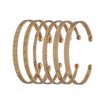 China Factory Stock 6Pcs/set TRENDY Gold Plated Bracelet With Vintage Arrow Love Letter Hooves Cuff Open Bangles Trendy Gifts For Women for sale