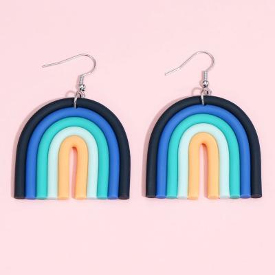 China Fashion Factory Trendy Stock Drop Earrings With Polymer Clay Pendants In Rianbow Shape Ear Jewelry For Women And Girs for sale