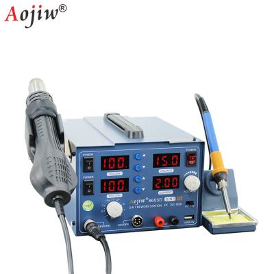 China Rework SMD Aojiw 8603D 3 in 1 Current Air Soldering Station DC Power Supply 3A Meter Soldering Station Hot Heat Up for sale