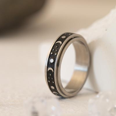 China 2022 Vintage Hot Selling Custom Made Meditation Ring Star Moon Rotatable Reduce Pressure Stainless Steel Rotation Ring for sale