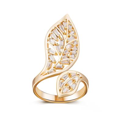 China Vintage Fashion Wholesale Jewelry Simple Design Ring Leaf Diamond Ring For Women for sale