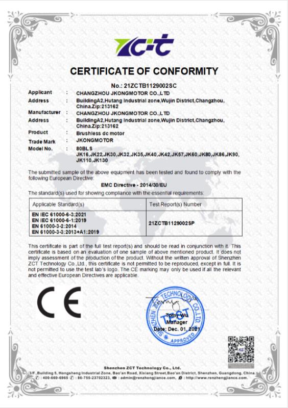 CE - Changzhou Jkongmotor Co., Ltd.