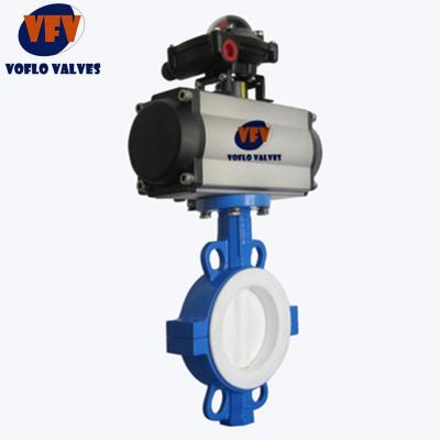 China Water Full Pneumatic Operation PTFE Disc Wafer Butterfly Valve 4 Inch for sale