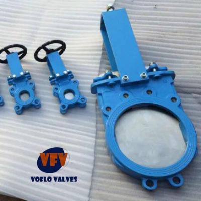 China Wafer PN10 general style iron body stainless steel disc lever knife malleable gate valve for sale