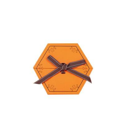 China Recycled Materials Custom Orange Hexagon Shaped Gift Box With Ribbon Closure For Hair Extension Gift Box for sale