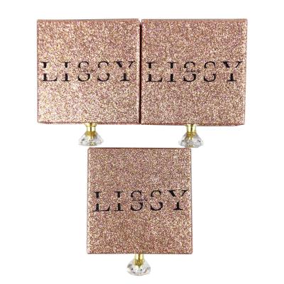 China Factory wholesale handmade rose gold glitter paper eyelash packaging box with black logo and tray for eyelash box for sale