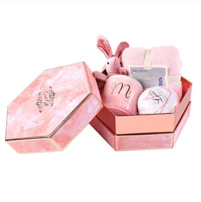 China Handmade Accept Custom Rose Marble Hexagonal Box For Packaging With Logo for sale