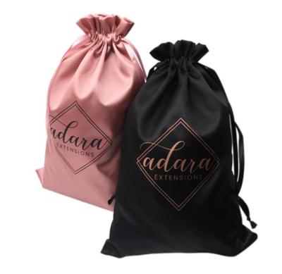 China Hair Silk Bags, Luxury Material Custom Logo Satin Hair Extension Bags for sale