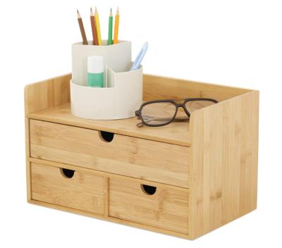 China Durable Mini Bamboo Desk Drawer Tabletop Work Storage Organization Box For Office Home Toiletries Supplies Vanity for sale