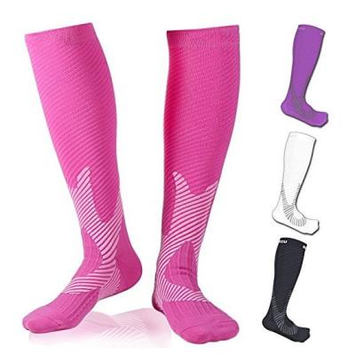 China Medical Nurse Compression Socks Breathable Classic Colorful Nylon Knee Highs Stockings for sale