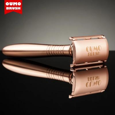 China Twin Blade OUMO-OEM Logo Silver And Rose Gold Color Shaving Safety Razor Hot Sales In Europe for sale