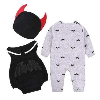 China New 100% Cotton Design Costume Pumpkin Romper 3-Piece Newborn Baby Clothes Toddler Baby Halloween Kids Clothing for sale