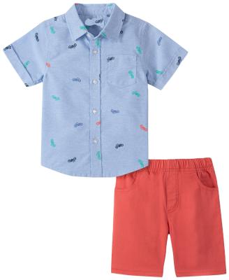 China Kids Casual Headquarters Toddler Boys 2-Pc. Moto-print Oxford shirt and red twill shorts set for sale