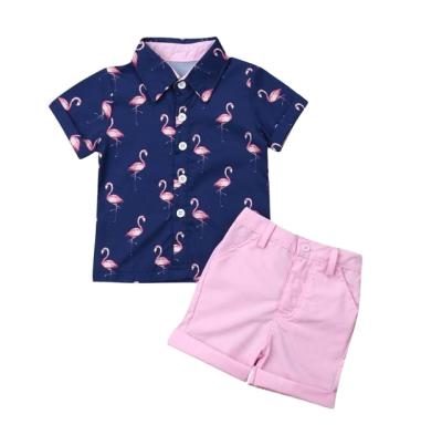 China Casual Wholesale Kids Summer New Design Shirt+Shorts Woven Striped Two Piece Set For Boys Children Clothing for sale