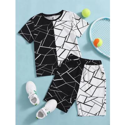 China Boys Casual Color Block Geo Print Tee And Track Shorts Sets Baby Clothing Boy Cotton 2 Pcs Sets for sale