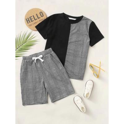 China Boys Casual Colorblock Houndstooth Top And Shorts Set Blank Clothing Boys 2 Pc Sets for sale