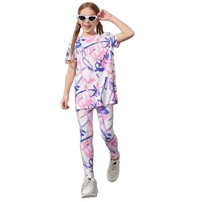 China Casual All Over Top And Leggings Print Scenographer Activity Children 2 Piece Sets For Girls for sale