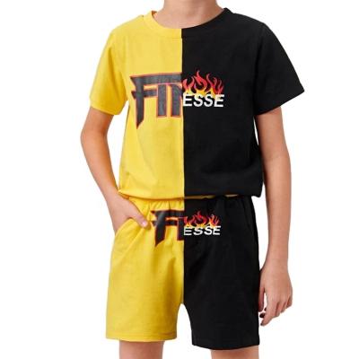 China Letter and fire print casual tee and shorts 2 piece boys cotton shorts clothing body sets for summer for sale