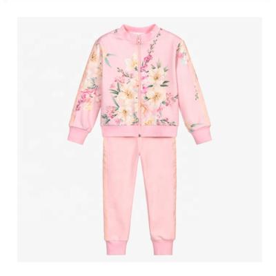 China Casual Wholesale Flower Prints Custom Made Pink Lovely Girls Tracksuits For 14Years for sale