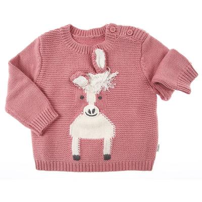 China Anti-wrinkle Fashion Cow Patchwork Embroidery Chunky Knit Pullover Kid Sweater Girl Knitted Clothing Sweater for sale