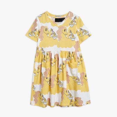 China Yellow Breathable Short Sleeve High Waist Cartoon Babies Dress Designs For Girls for sale