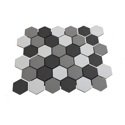 China CLASSIC Gray And White Bathroom Kitchen Hexagon Porcelain Mosaic Wall Panels Ceramic Tiles For Crafts for sale