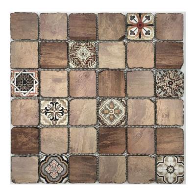 China Parquet Retro Pattern Matte Surface Ceramic Wall Tiles Tumbled Edge Glass Mosiac for sale