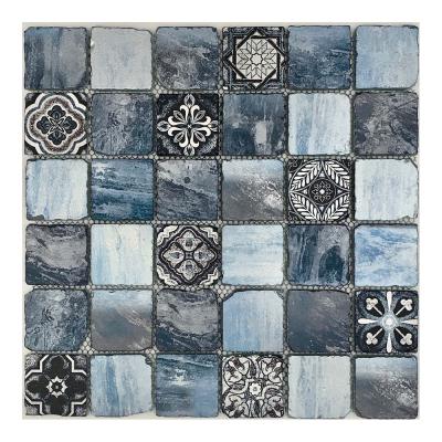 China Inkjet Blue Glass Mosaic Low Temperature Parquet Arabesque Natural Stone Porcelain Slab for sale