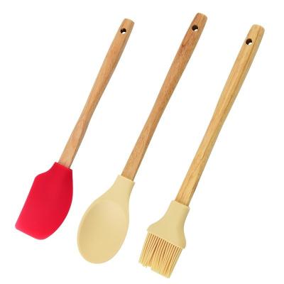 China Sustainable High Quality Reusable Adaptive Cooking Silicone Wood Tools Silicone Kitchen Utensil Set for sale