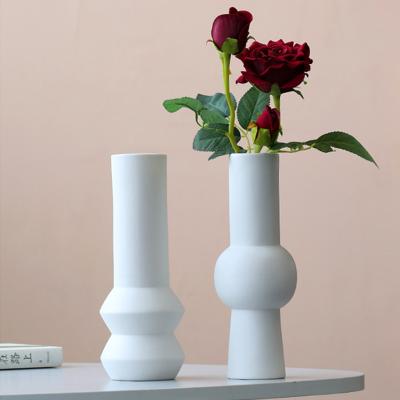 China Small minimalist Nordic geometric white ceramic flower vase for home ministry decoration for sale