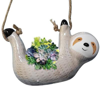 China Lovely Cartoon Ceramic Sloth Pot Planter Home Decor Aquatic Plant Succulent Table Vessel for sale