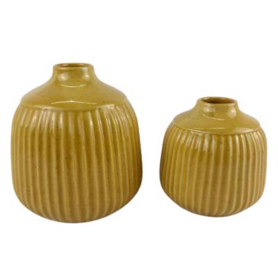 China Wholesale Handmade Cheap Yellow Ceramic Plant Vase Porcelain Flower Vase for sale