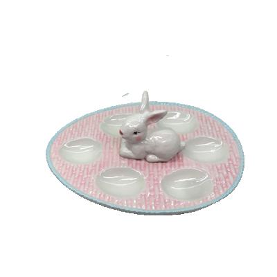 China 2022 New Europe Ceramic Egg Holder Porcelain Rabbit Tableware Pottery Easter Dish for sale