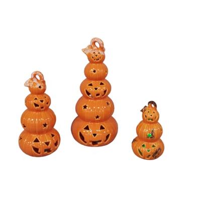 China Festival Decoration Halloween Party Ceramic Tree Shaped Pumpkin Set With LED Light for sale