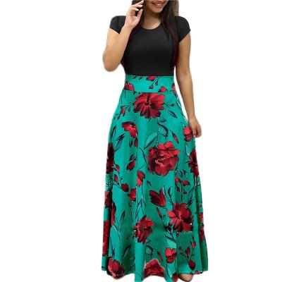 China Fashion Ladies O-neck Long Sleeve Women Anti-Static Elegant Casual Sexy Dresses Floral Print Maxi Dress for sale