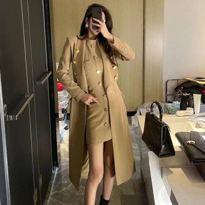 China Anti-wrinkle 2022 New Fashion Temperament Spring Stain Tie Waist Tie Waist High-end Over-knee Coat New Fashion Anorak Coat Mid Length Women for sale