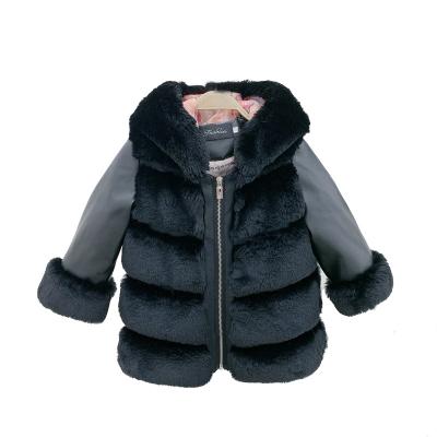 China Wholesale Anti-wrinkle Girl's Fur Coat Artificial Simplicity Artificial Fur Coat Black for sale