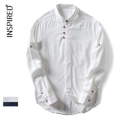 China Retro Breathable Canvas Shirt Men's Cotton Hemp Self-cultivation Collar Casual Long Sleeve Shirt for sale