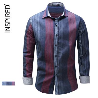 China Large Size Men's Striped Shirt Long Sleeve Shirt Breathable Cotton Jeans for sale